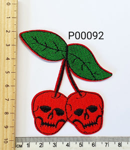 P00092 Skull Cherries Iron On Cloth Patch