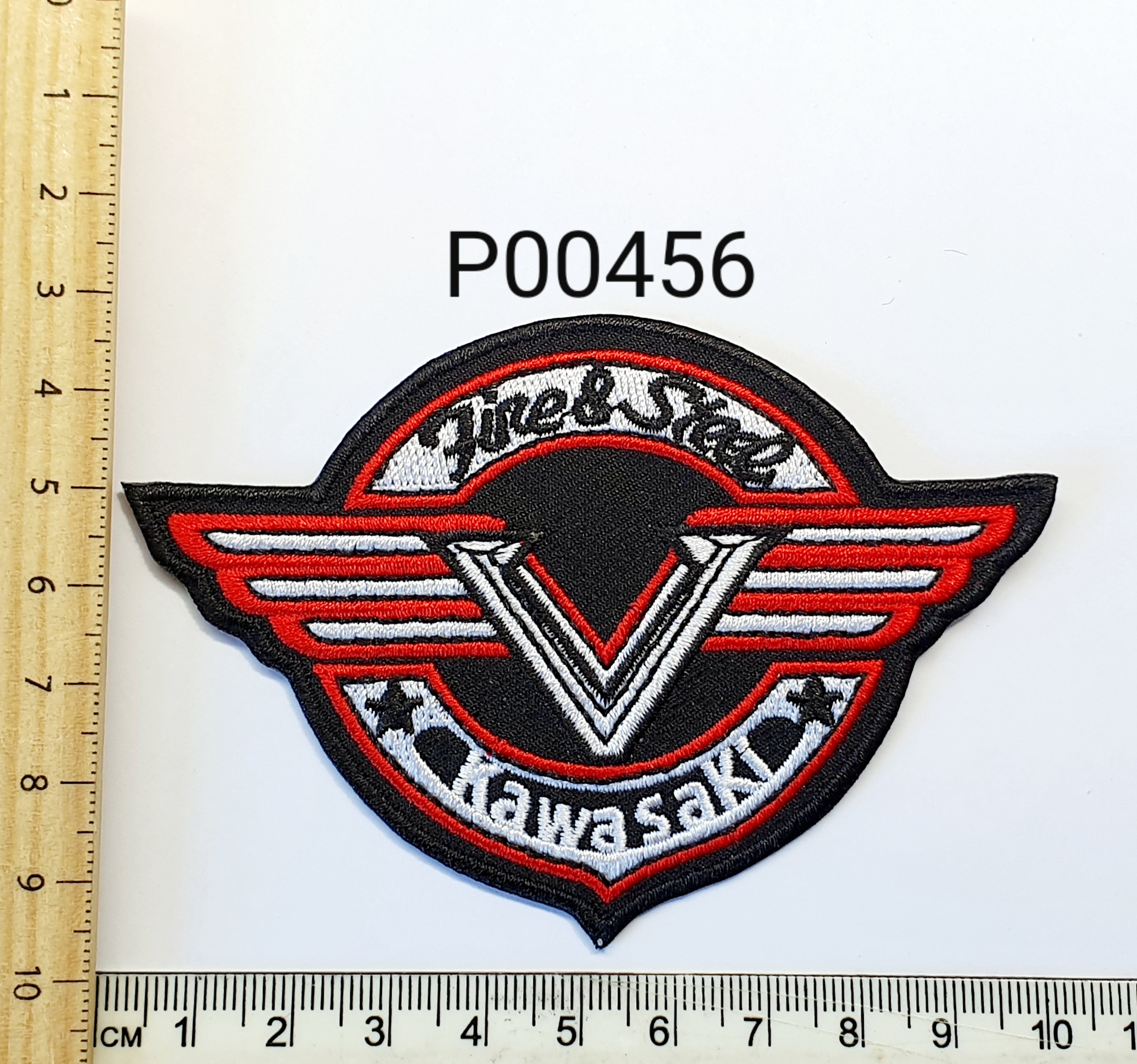 P00456 Kawasaki Fire & Steel Iron On Cloth Patch