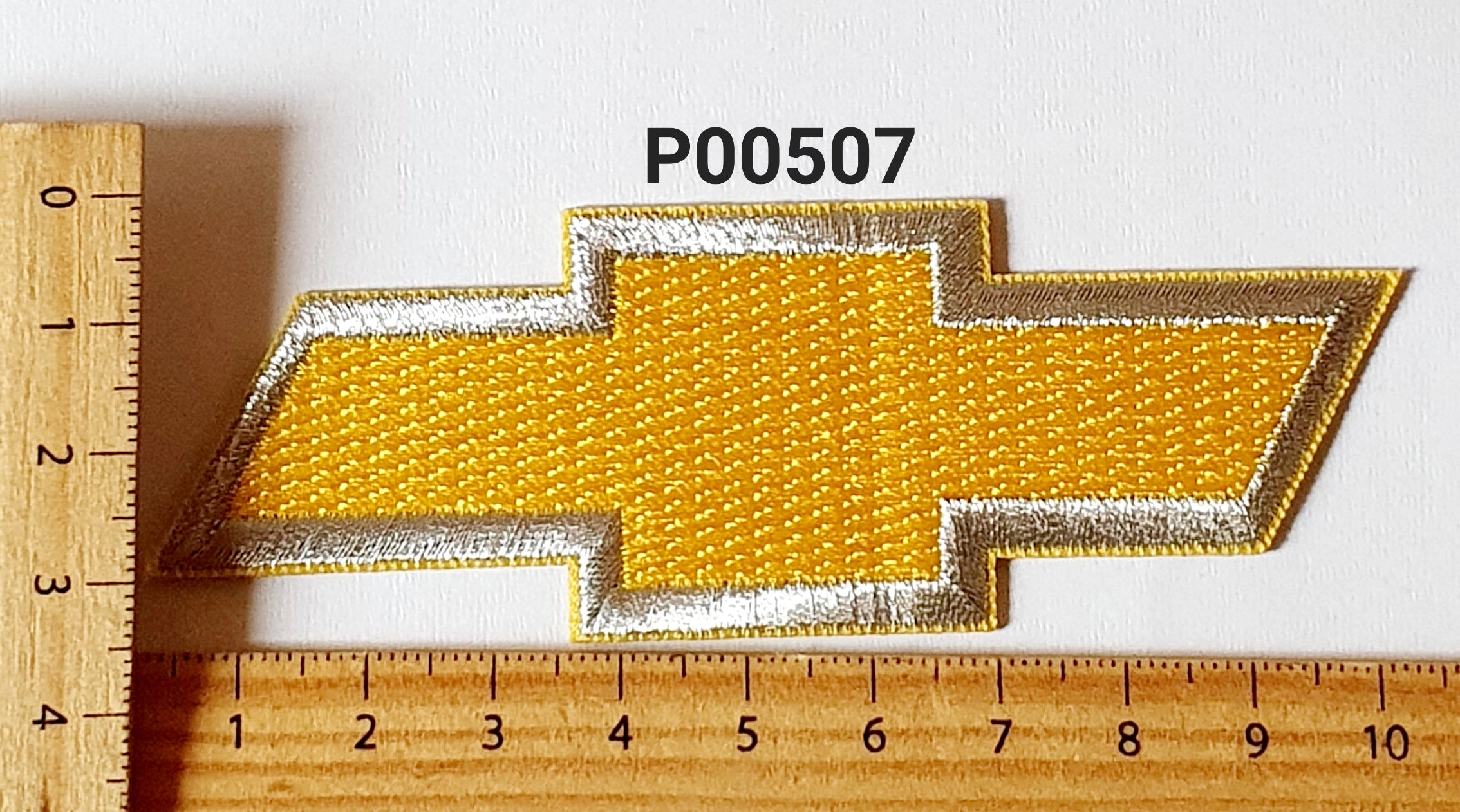 P00507 Gold Chev Bowtie NEW Iron On Cloth Patch