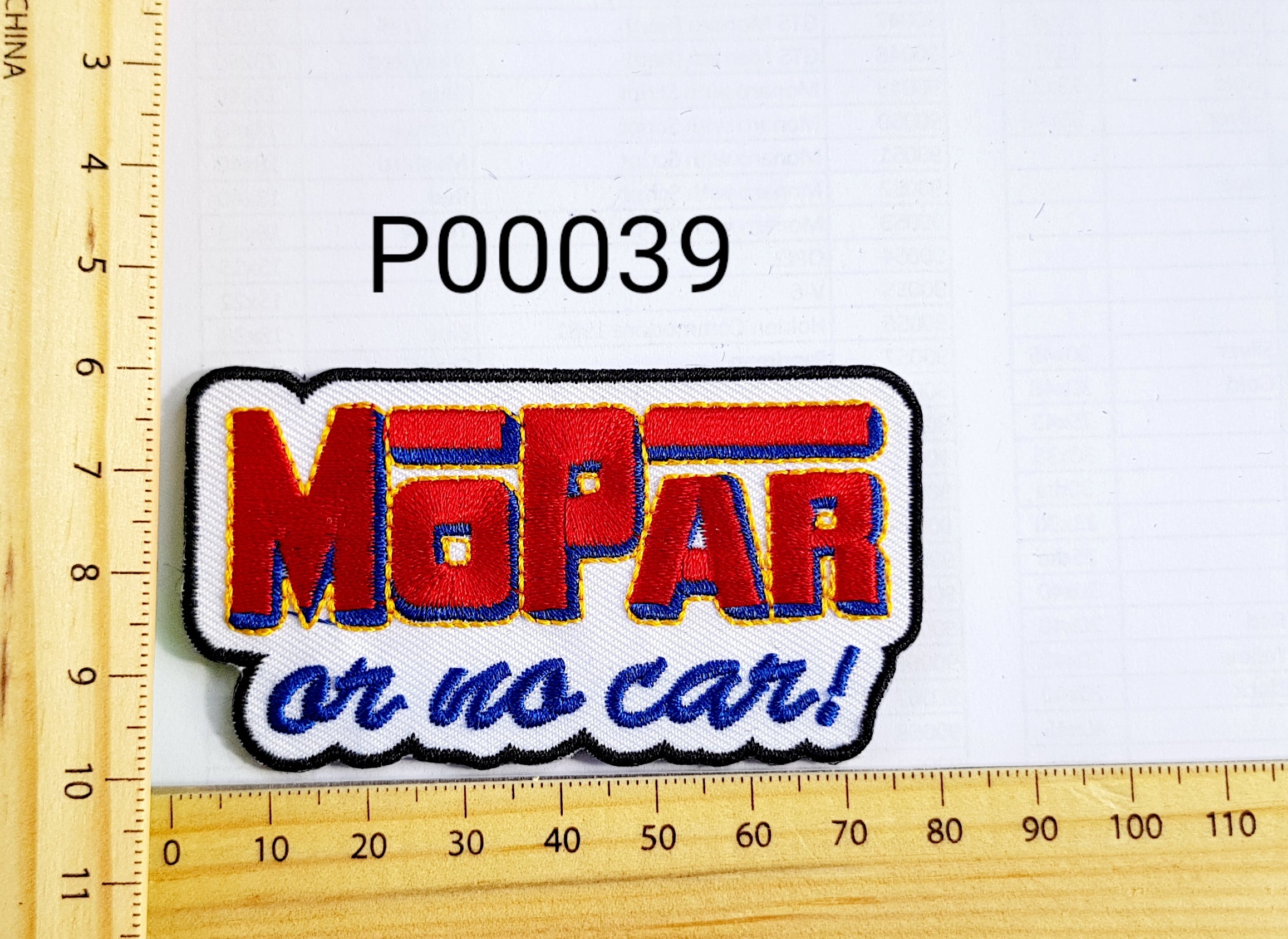 P00039 Mopar Or No Car Shaped Iron On Cloth Patch