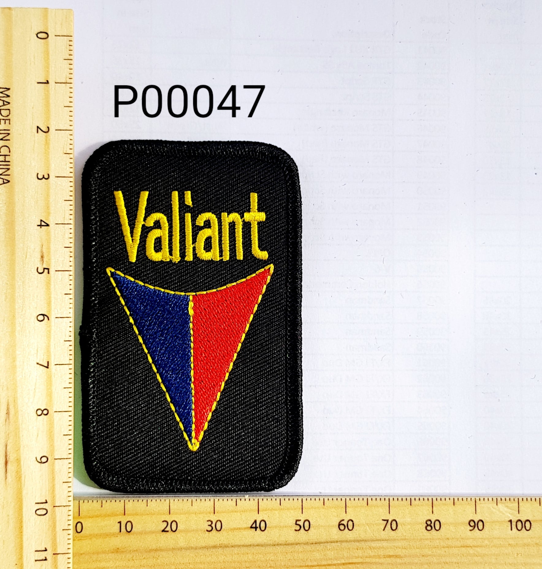 P00047 Valiant Rect Iron On Cloth Patch