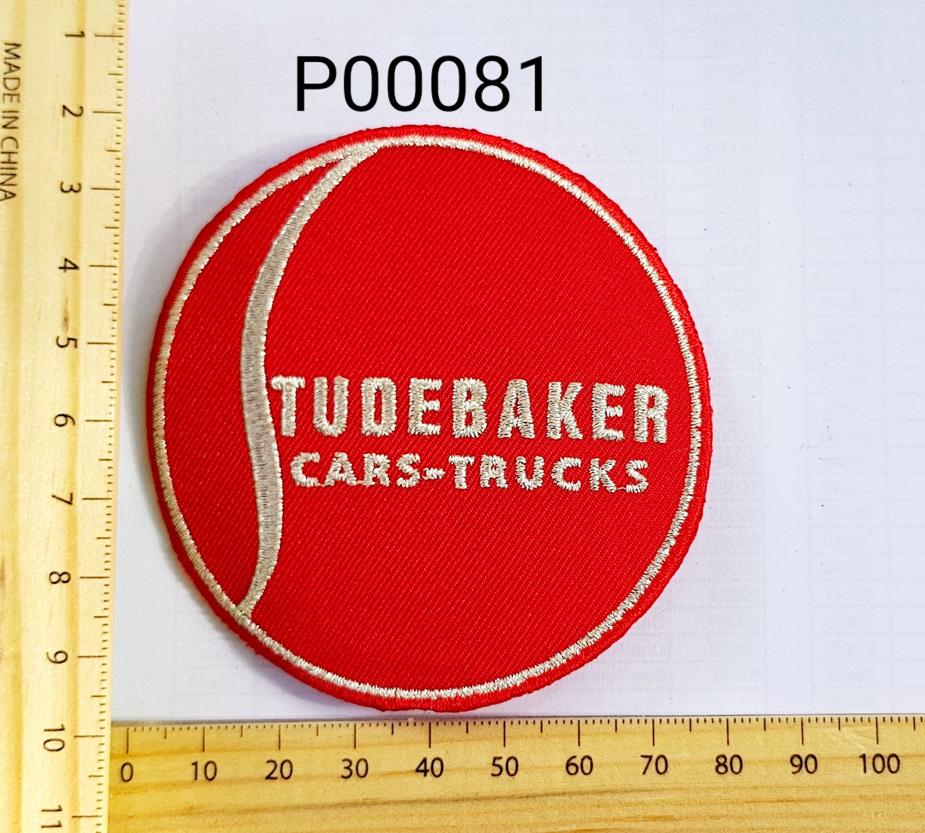 P00081 Studebaker Red Iron On Cloth Patch