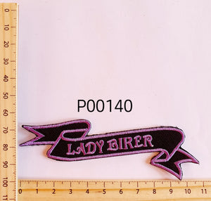 P00140 Lady Biker Scroll Iron On Cloth Patch