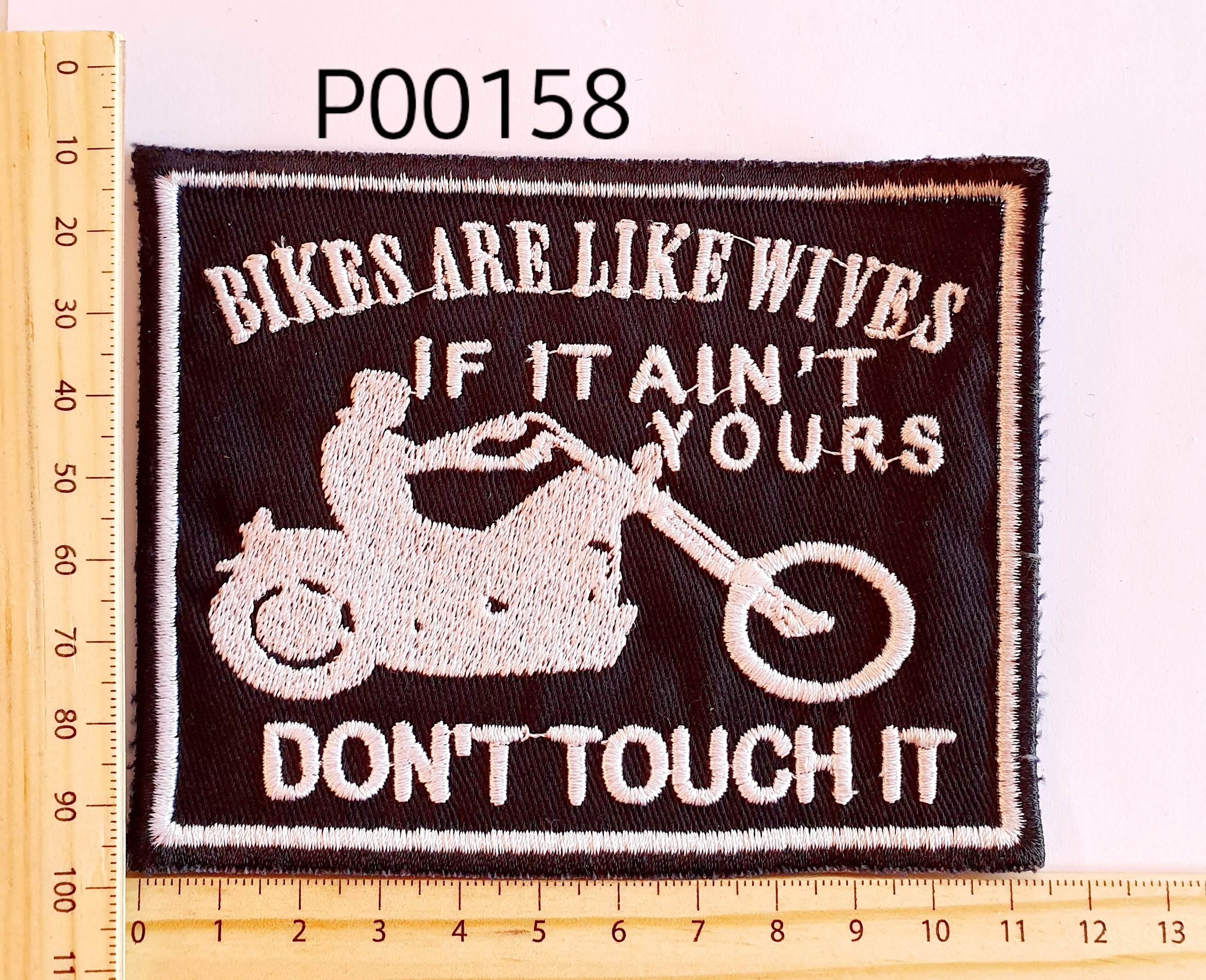 P00158 Bikes like Wives Iron On Cloth Patch