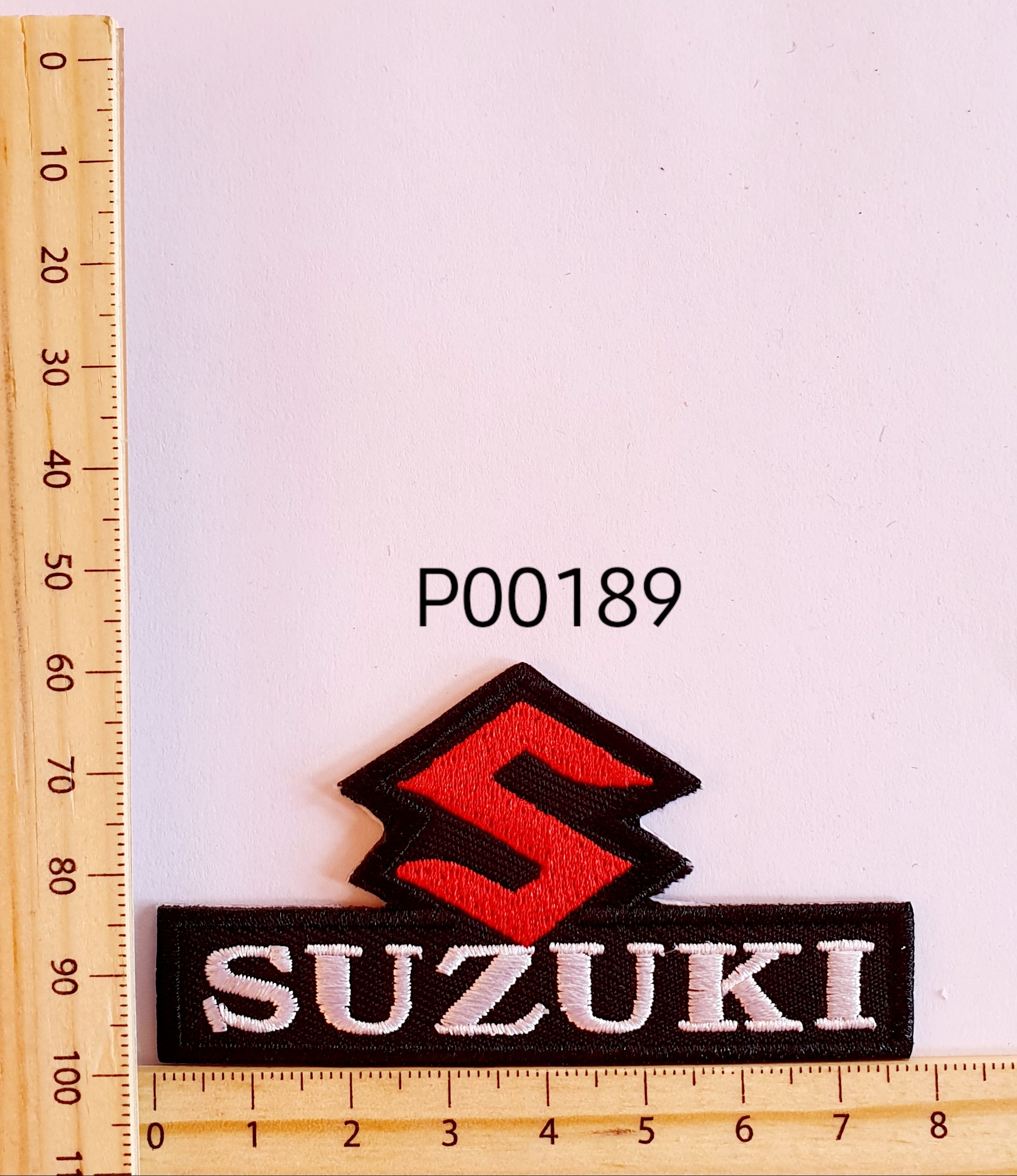 P00189 Suzuki Red S Iron On Cloth Patch