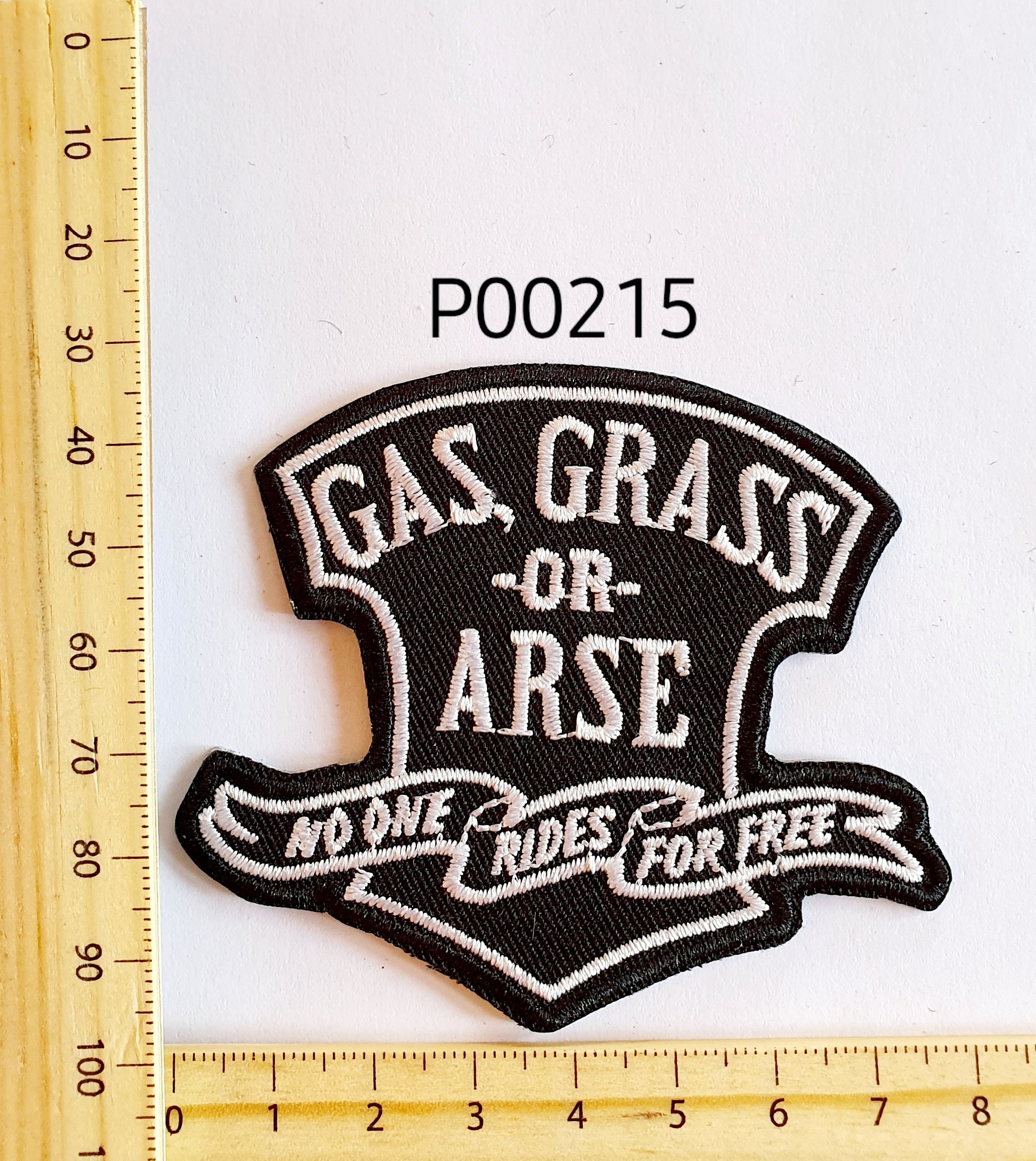 P00215 Gas, Grass or A#@* Iron On Cloth Patch