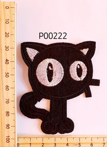 P00222 Cat Black Iron On Cloth Patch