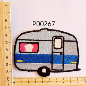 P00267 Caravan Small Blue Iron On Cloth Patch