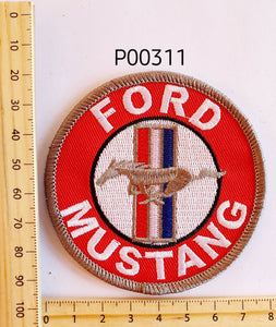 P00311 Mustang Round Red Iron On Cloth Patch