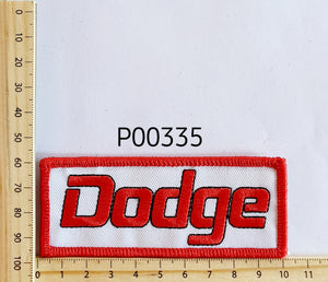 P00335 Dodge Rect Red Iron On Cloth Patch