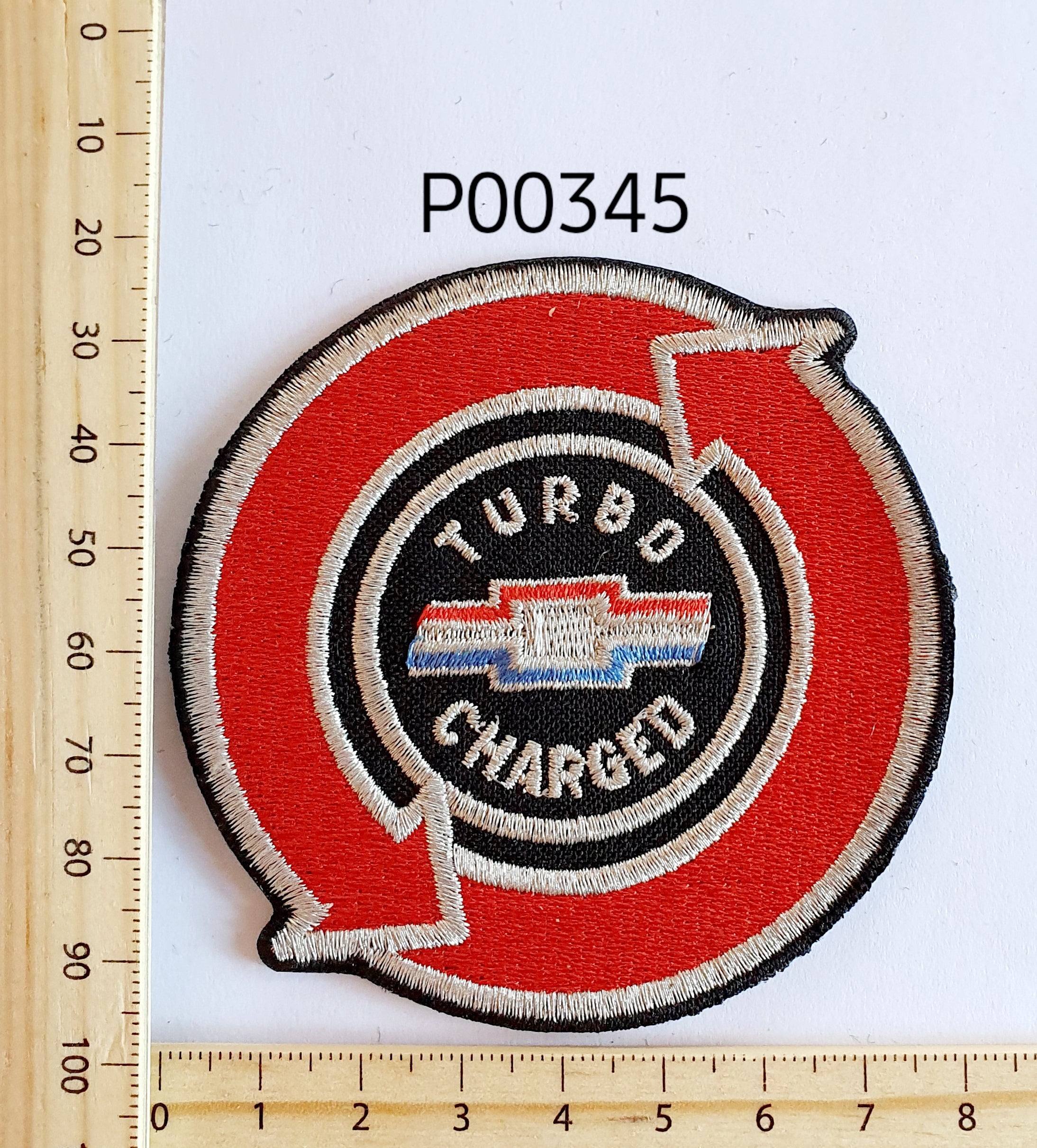 P00345 Chev Turbo Charged Iron On Cloth Patch