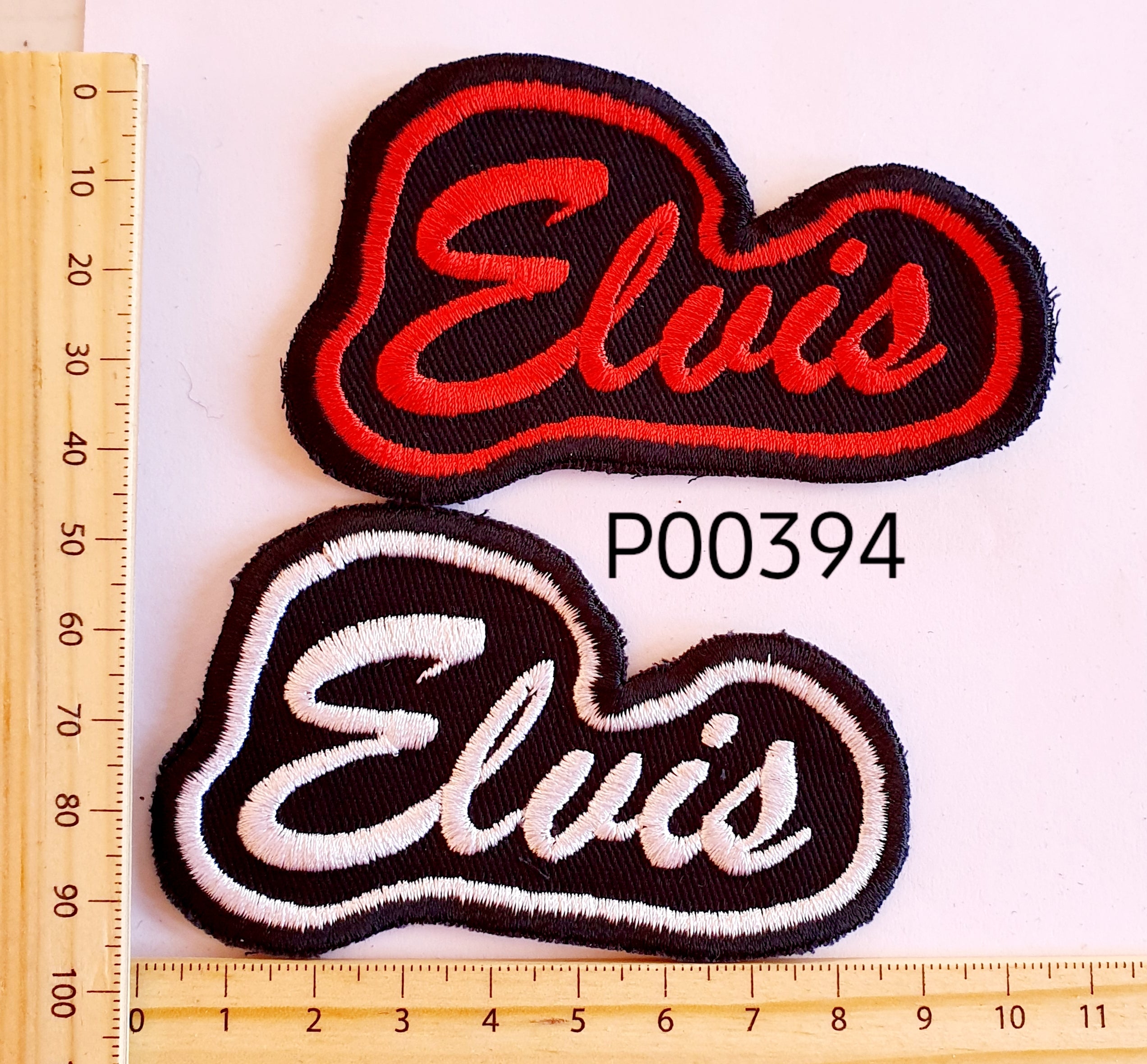 P00394 Elvis Script Shaped Iron On Cloth Patch