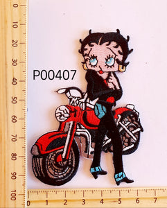 P00407 Biker Betty Chaps Iron On Cloth Patch